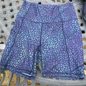 Fabletics Blue Bike Shorts with Dynamic Pattern
